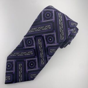 Santorelli Mens Tie Black Purple & Silver Geometric Paisley 100% Silk Necktie